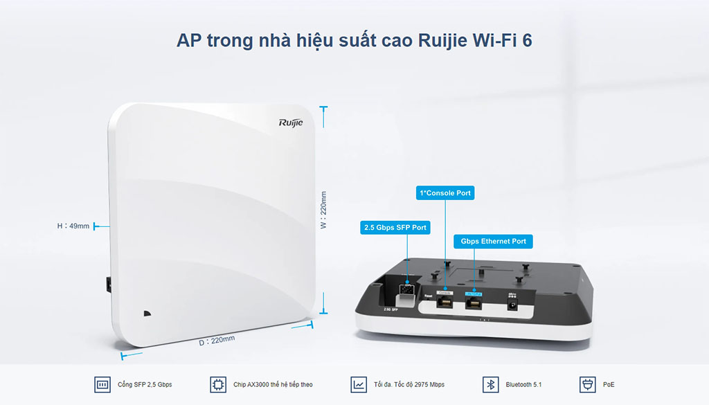 Thiết bị Access point WiFi6, ốp trần, lắp đặt trên tường RG-AP820-L(V3)