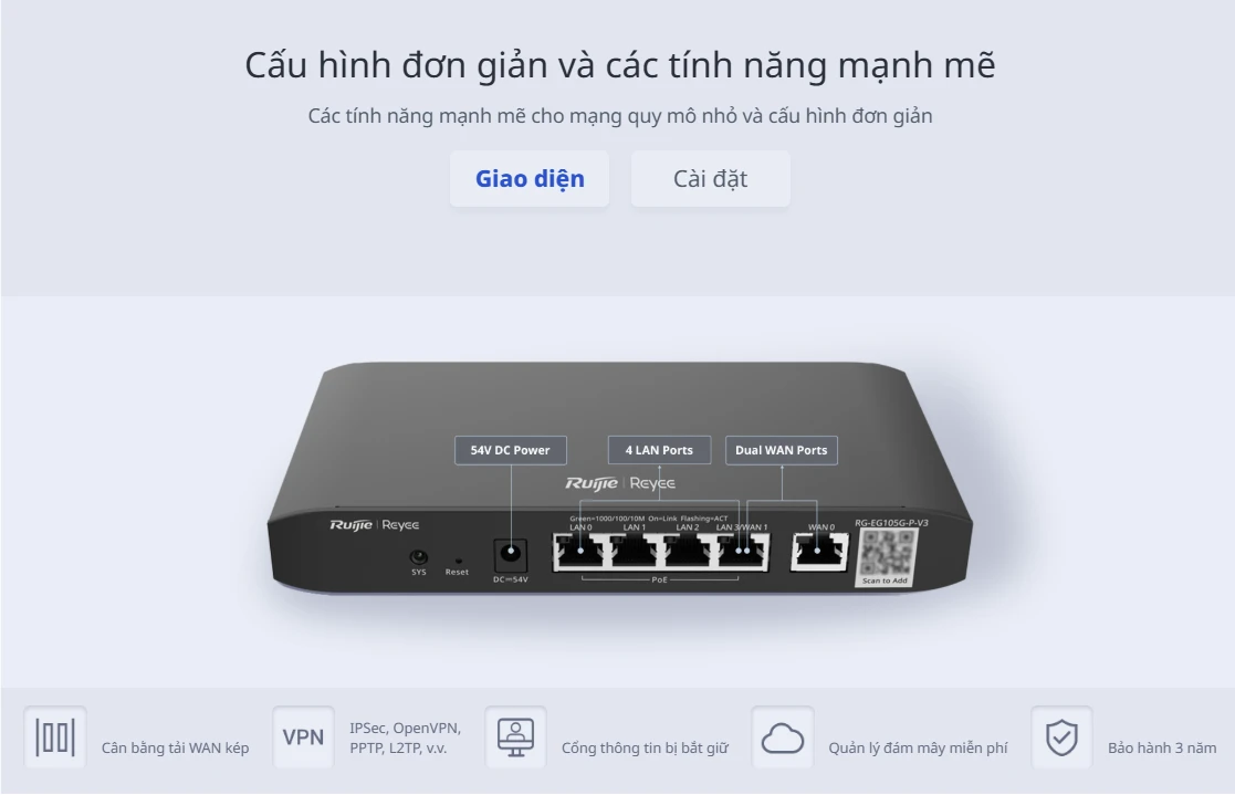 RG-EG105G V2 Reyee Bộ định tuyến được quản lý bằng đám mây