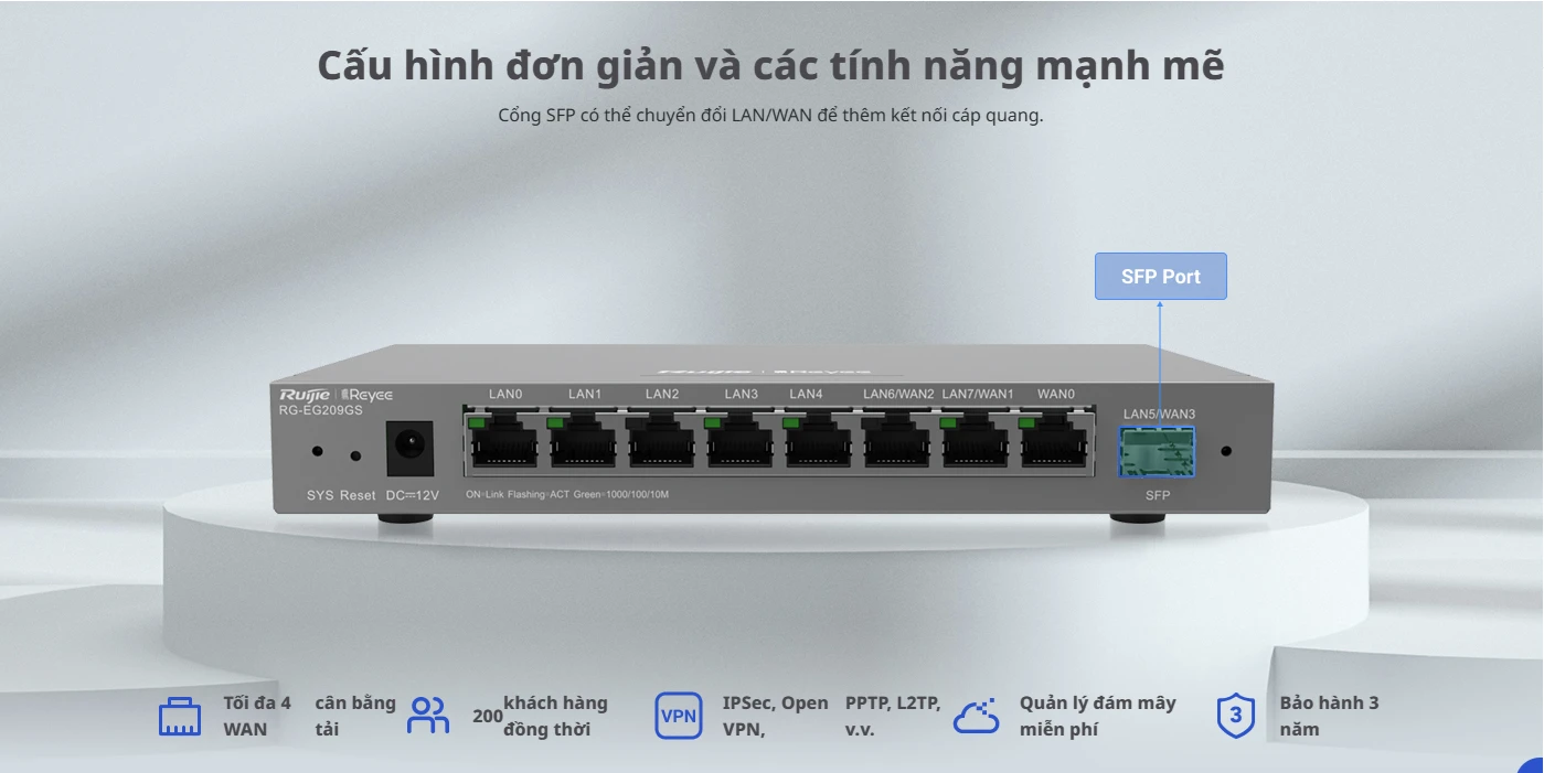 RG-EG209GS Reyee | Bộ định tuyến SFP được quản lý trên nền tảng đám mây Gigabit