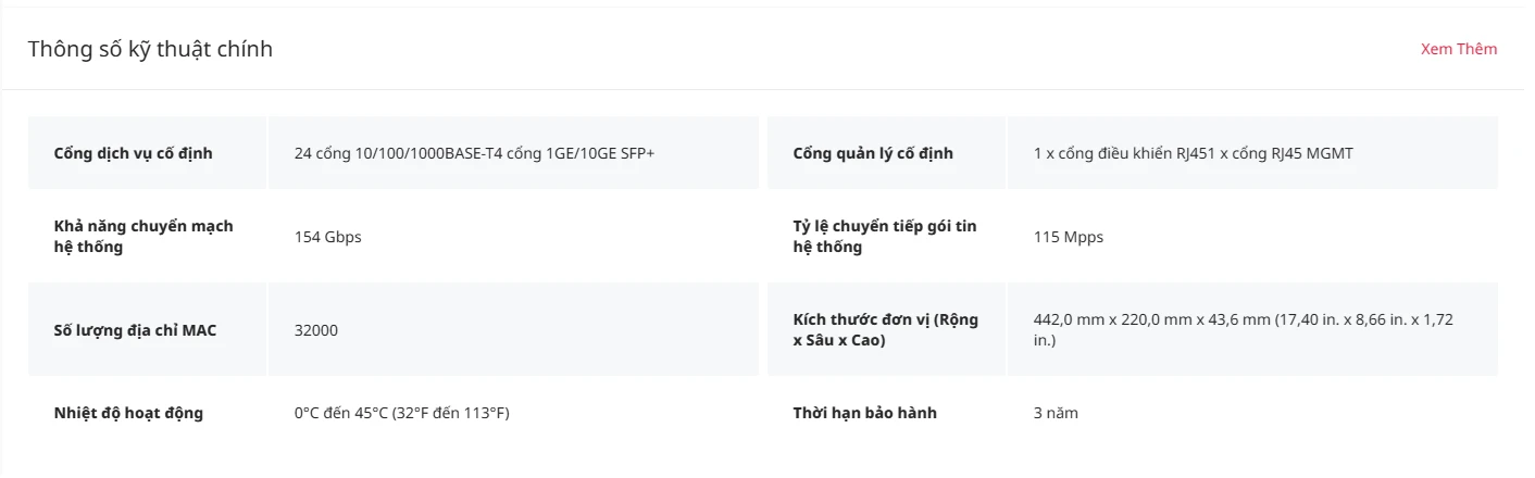 RG-S5300-24GT4XS-E Bộ chuyển mạch truy cập được quản lý lớp 3 GE 24 cổng, Đường lên 10GE 4 cổng