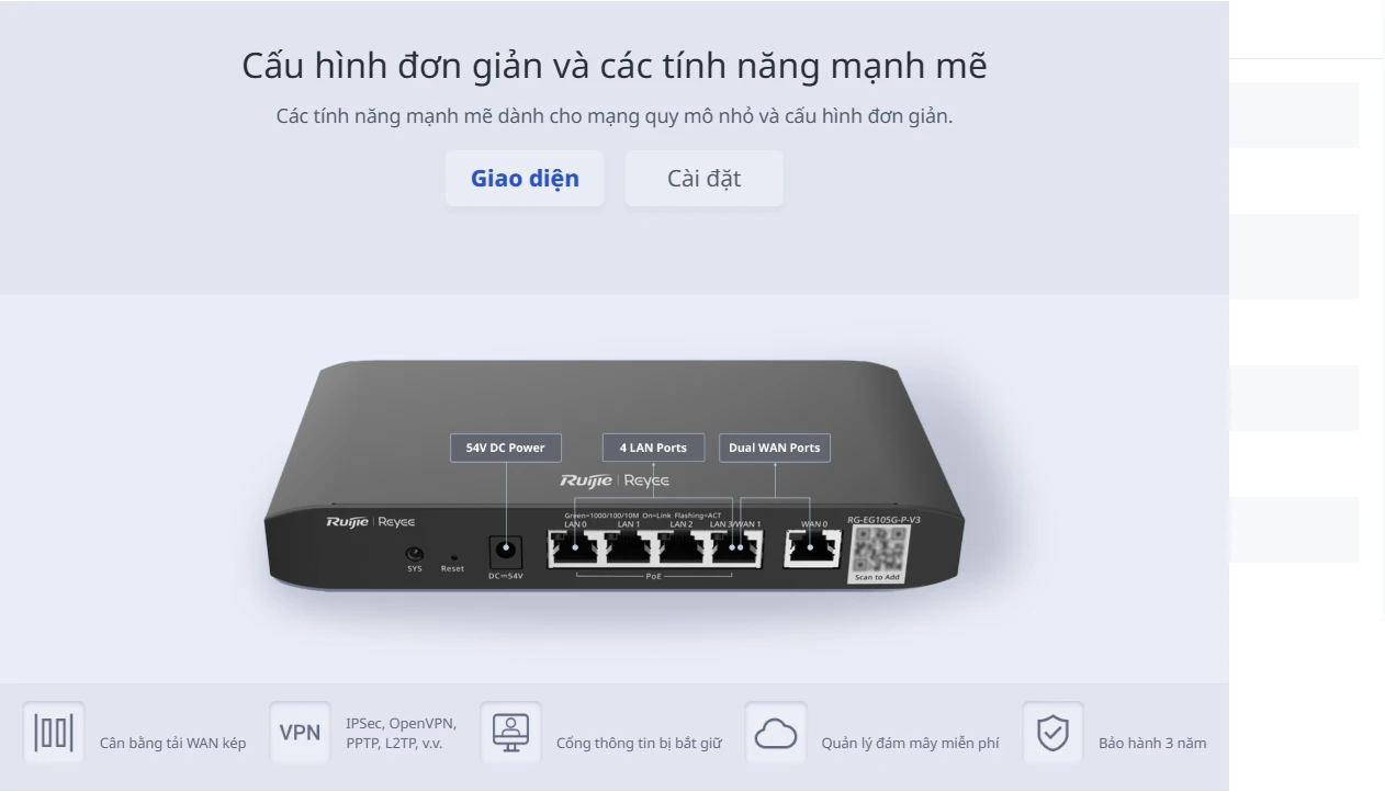 Reyee RG-EG105G-P V2 Bộ định tuyến PoE được quản lý trên nền tảng đám mây