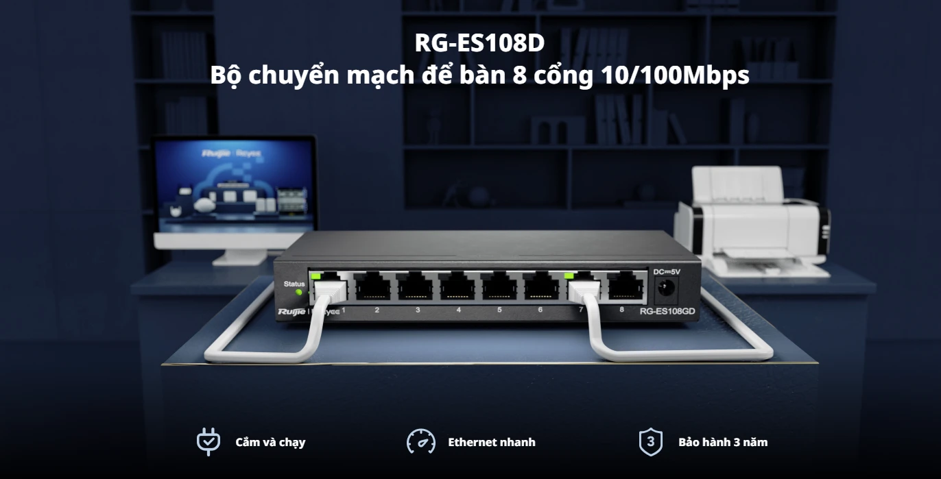 RG-ES108D, Bộ chuyển mạch không được quản lý để bàn 8 cổng 10/100Mbps