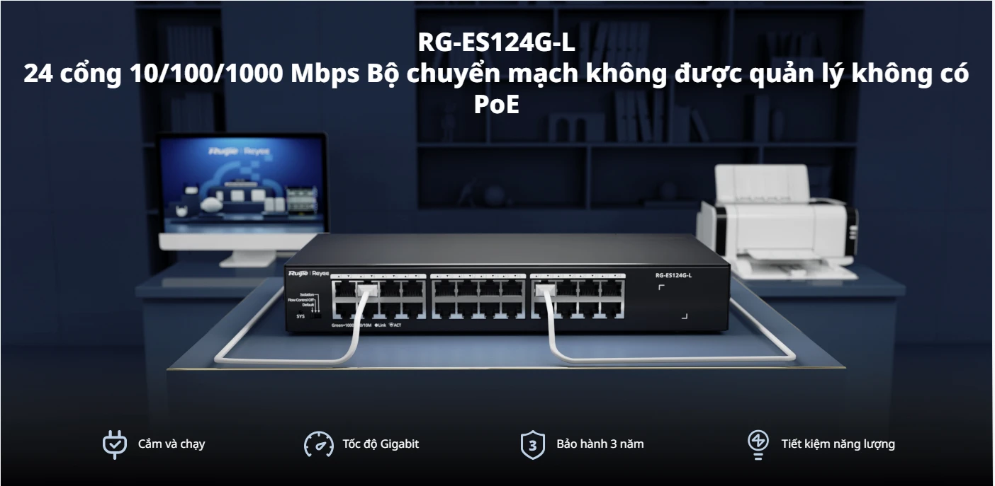 RG-ES124G-L, Bộ chuyển mạch không được quản lý 24 cổng 10/100/1000 Mbps