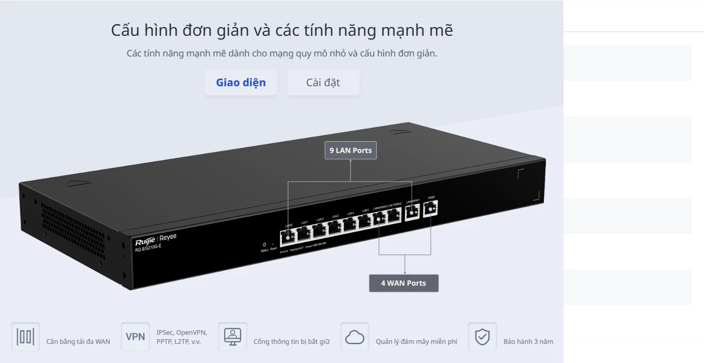 RG-EG210G-E Reyee | Bộ định tuyến được quản lý đám mây 10 cổng Gigabit