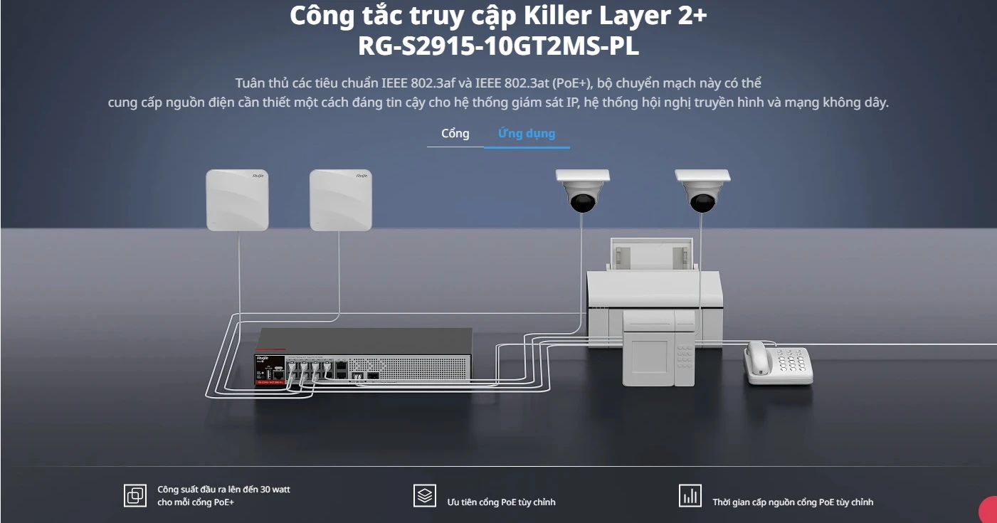 RG-S2915-10GT2MS-PL, Bộ chuyển mạch PoE+ được quản lý 10 cổng Gigabit Layer 2+ với hai cổng SFP Uplink 2,5GE