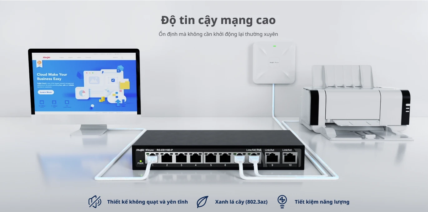RG-ES126S-P V2, 24 cổng 10/100 Mbps với công tắc PoE 2 cổng Gigabit