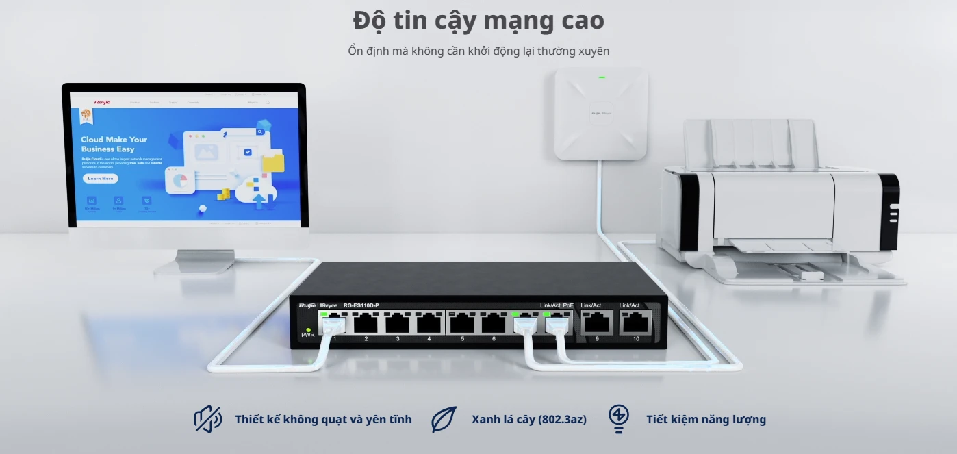 RG-ES126S-LP V2, 24 cổng 10/100 Mbps với công tắc PoE gắn giá 2 cổng Gigabit