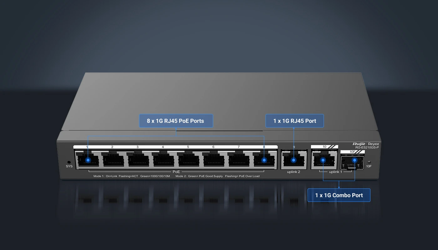 RG-ES210GS-P, Bộ chuyển mạch PoE được quản lý trên nền tảng đám mây thông minh Gigabit 10 cổng