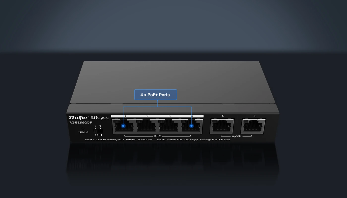 RG-ES206GC-P | Layer 2 Smart Managed PoE Switch 6 Cổng 10/100/1000BASE-T