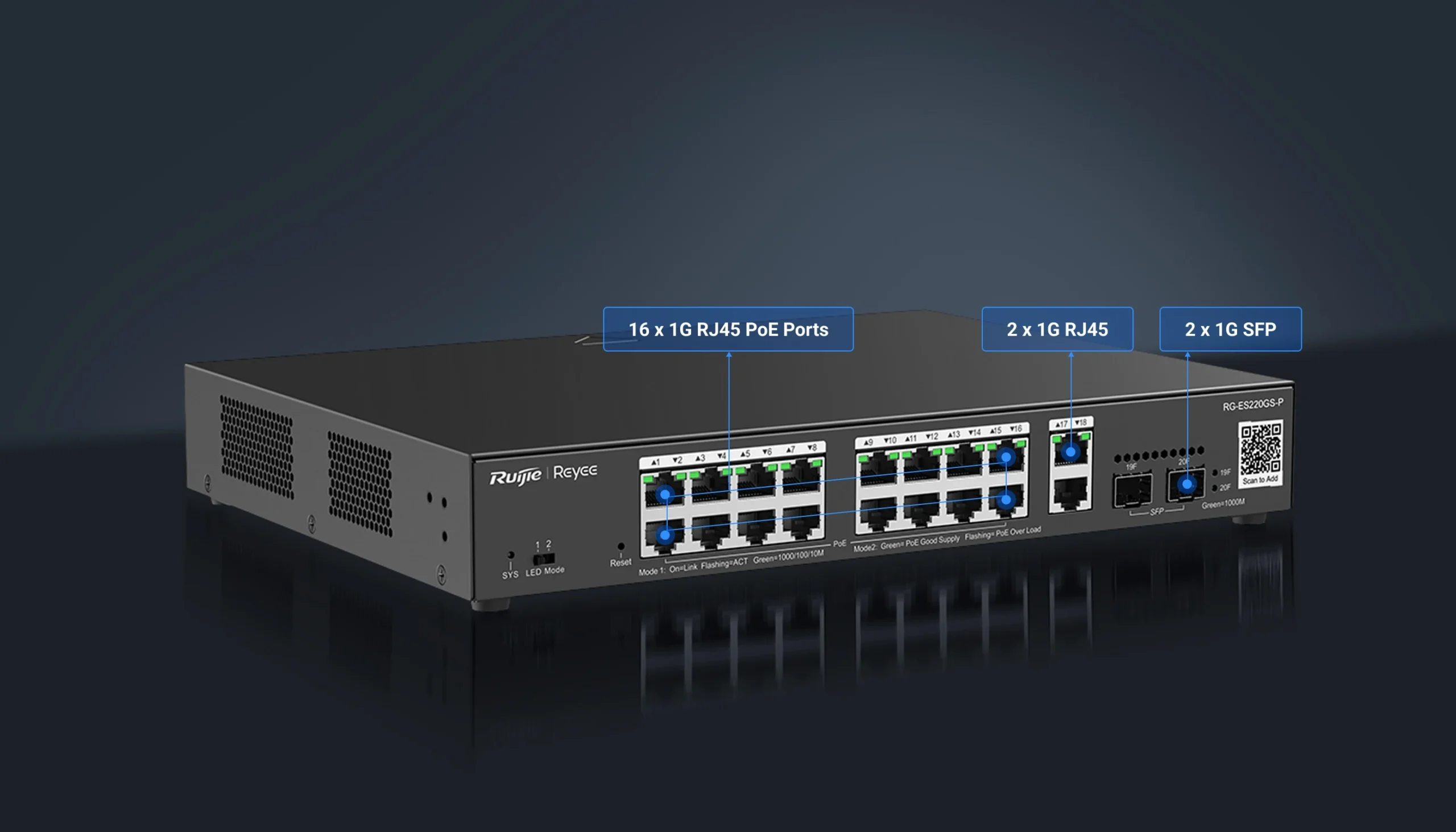 RG-ES220GS-P Bộ chuyển mạch PoE được quản lý đám mây thông minh Gigabit 20 cổng